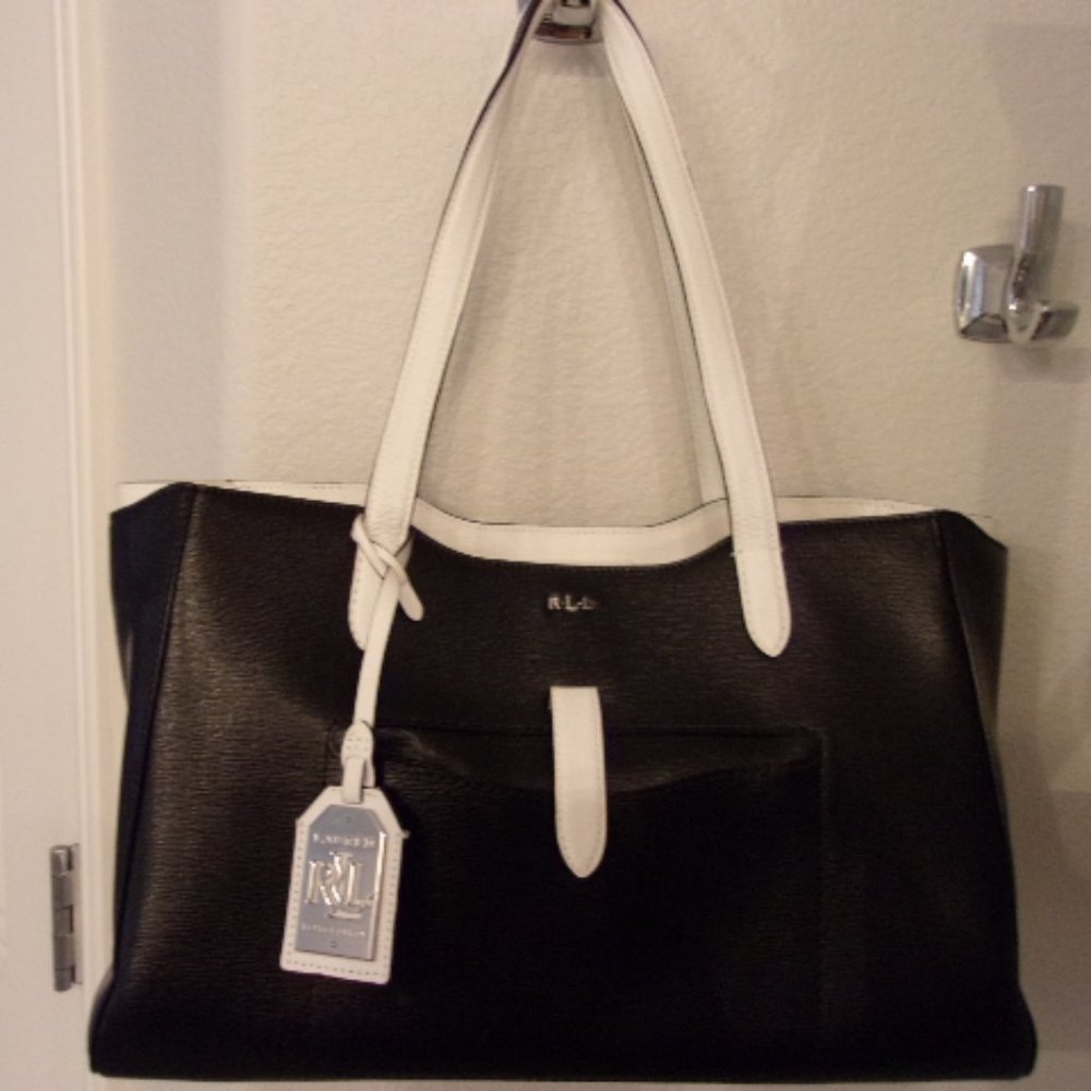 Polo Ralph Lauren Black & White Leather Shoulder Bag Gem
